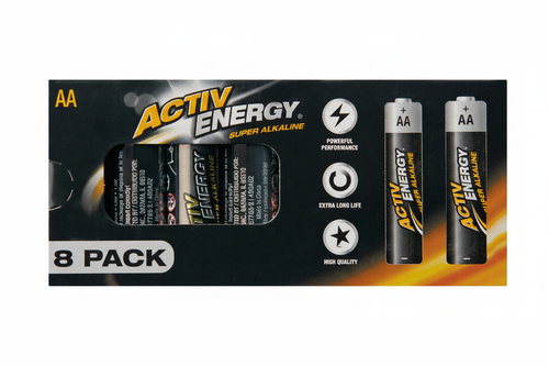 Activ Energy Super Alkaline AA Batteries 8 Pack Box Powerful Performance Extra Long Life High Quality