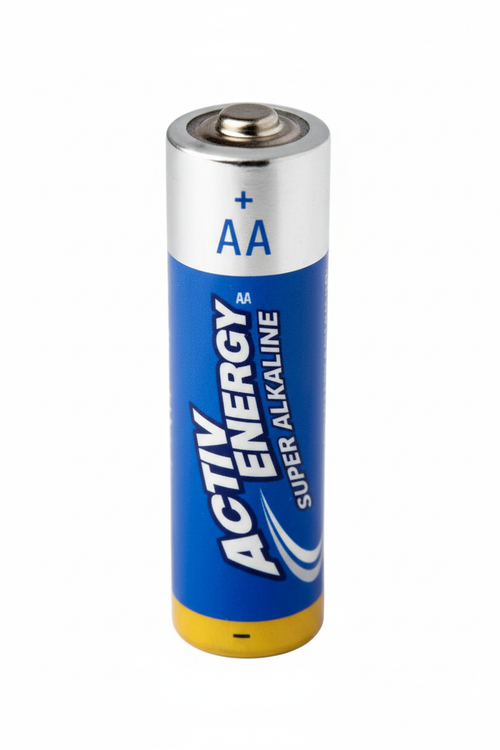 Activ Energy Super Alkaline AA Battery Single Blue Label Close Up